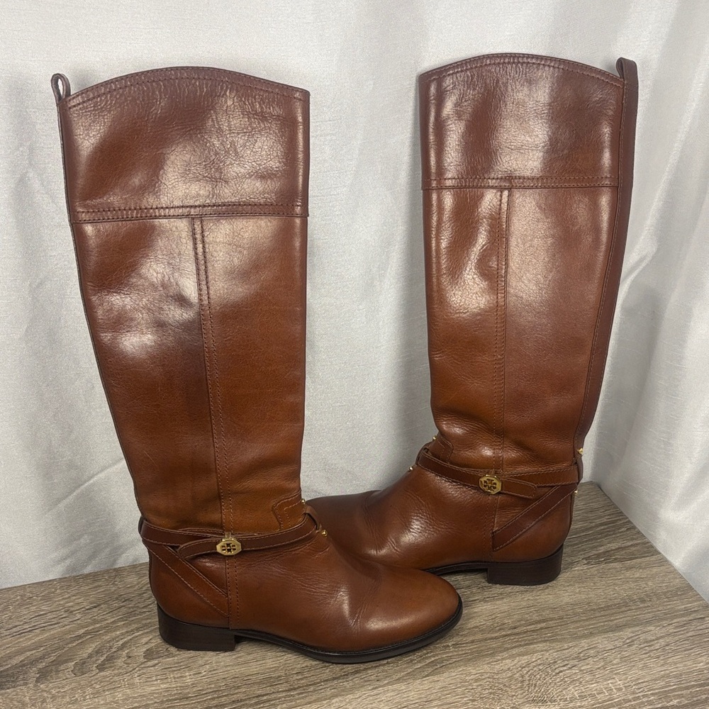 Tory Burch Brown Leather Knee-High Riding Boots